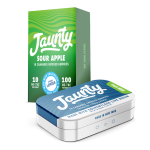 Jaunty Sour Apple Solventless Live Rosin Gummies – 100mg THC 10-pack tin