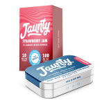 Jaunty Strawberry Jam Solventless Live Rosin Gummies – 100mg THC 10-pack tin